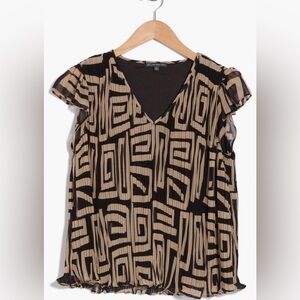 Adrianna Papell V-Neck Flutter Sleeve Chiffon Top